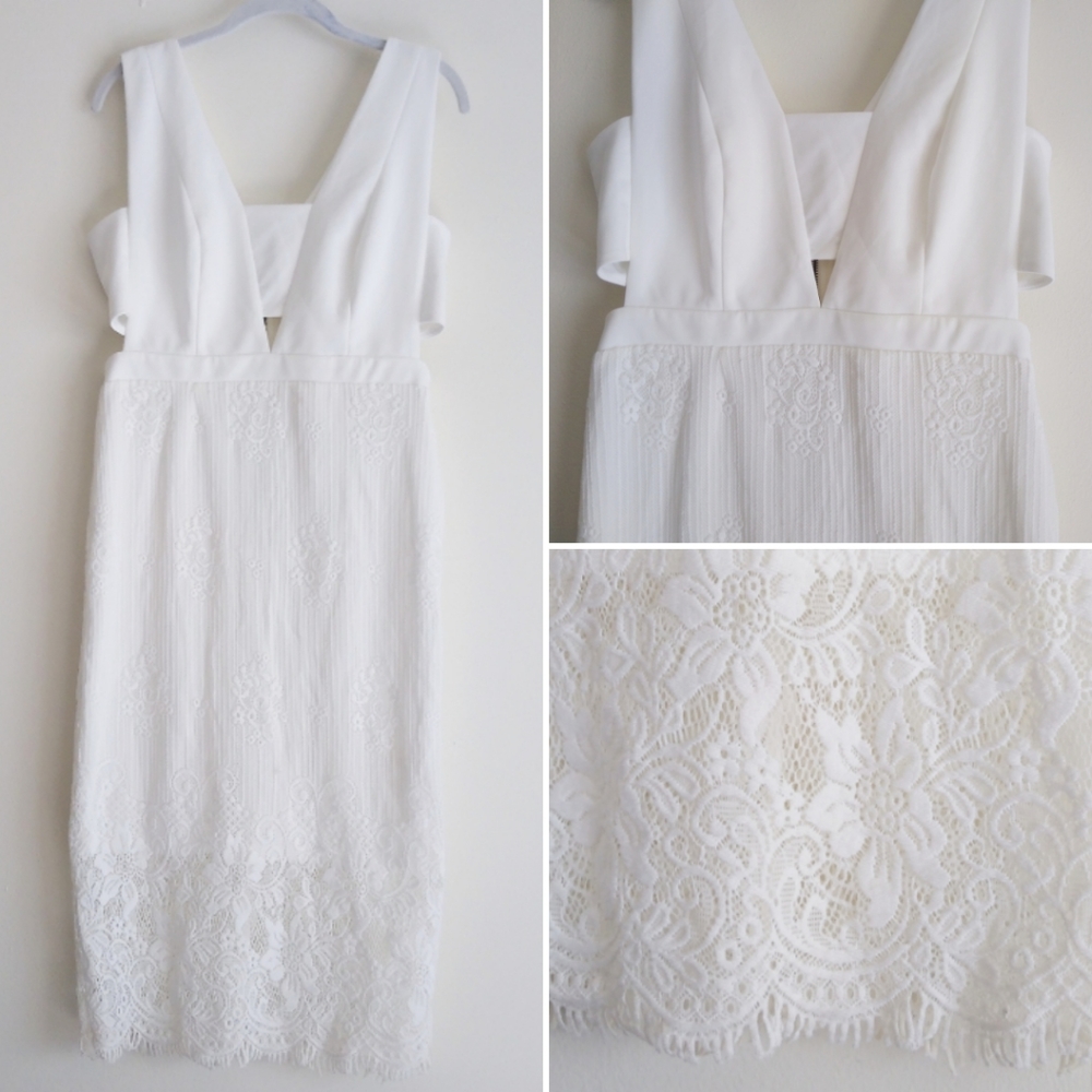 Chelsea & Violet white cutout lace midi dress